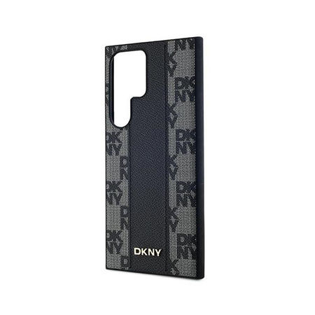 DKNY Leather Checkered Mono Pattern MagSafe - Hülle für Samsung Galaxy S24 Ultra (Schwarz)