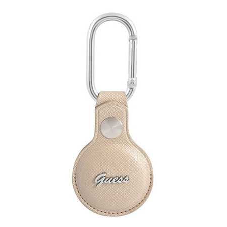 Guess Saffiano Script Dog Clip - pouzdro AirTag (béžové)