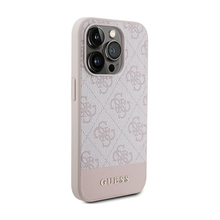 Guess 4G Bottom Stripe Metal Logo Collection - iPhone 15 Pro tok (rózsaszín)