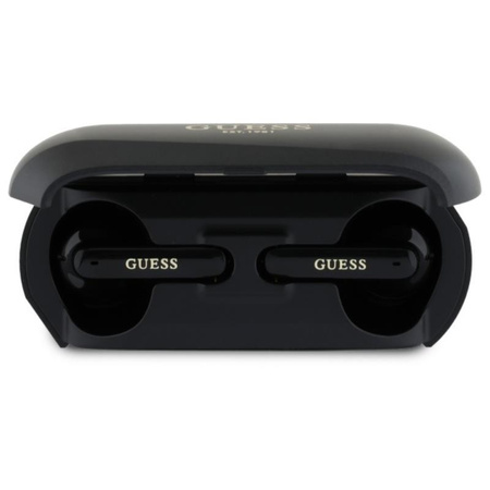 Podlouhlé kovové tištěné logo Guess - sluchátka Bluetooth TWS + nabíjecí pouzdro (černé)