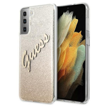 Guess Glitter Gradient Script - pouzdro pro Samsung Galaxy S21 (zlaté)