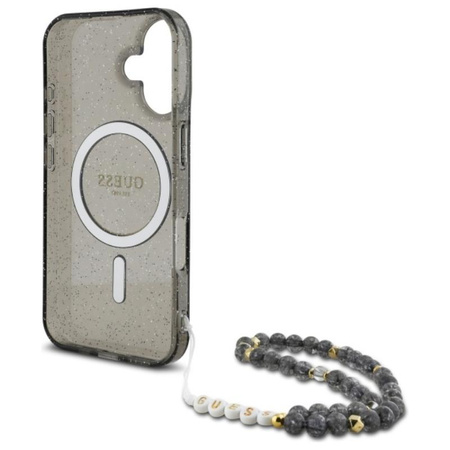 Guess IML Glitter With Pearl Strap MagSafe - iPhone 16 Tasche (schwarz)