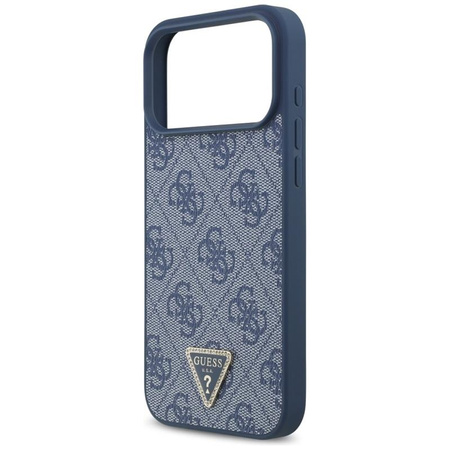 Guess Leather 4G Triangle Strass MagSafe - Hülle iPhone 17 Pro Max (Blau)