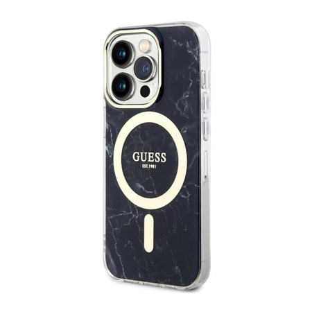 Guess Marble MagSafe - Coque pour iPhone 14 Pro Max (Noir)