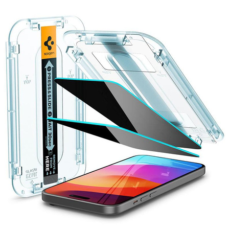 Spigen GLAS.TR EZ FIT Privacy 2-Pack - Verre trempé avec filtre de confidentialité pour iPhone 15 Plus / 16 Plus 2 pcs