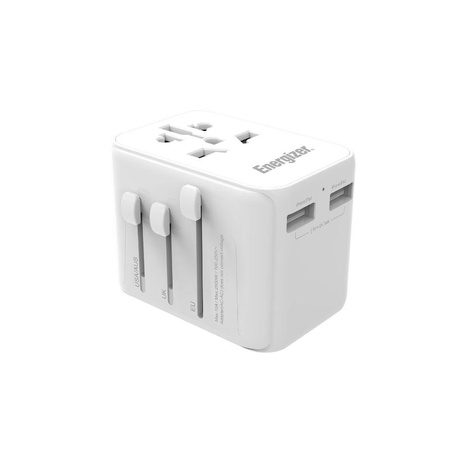 Energizer Ultimate - EU / US / AU / UK utazási adapter + 2x USB-A és USB-C MFi tanúsítvánnyal (fehér)