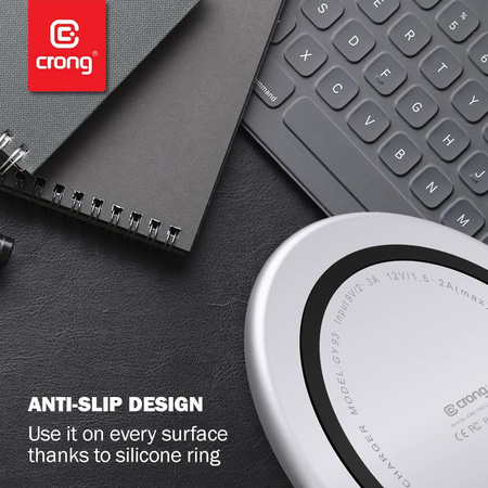 Crong PowerSpot Fast Wireless Charger – Aluminum 15W USB-C Qi Wireless Charger with Tempered Glass Cover (Shadow Black)
