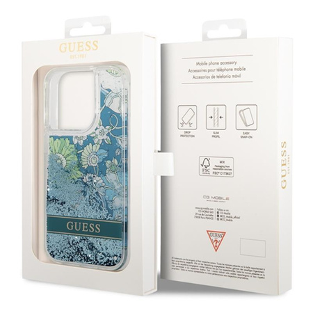 Guess Liquid Glitter Flower - iPhone 14 Pro Max tok (zöld)