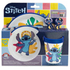 Disney Stitch - Protiskluzová sada nádobí do mikrovlnné trouby 5 ks. (talíř, miska, hrnek, vidlička, lžíce)