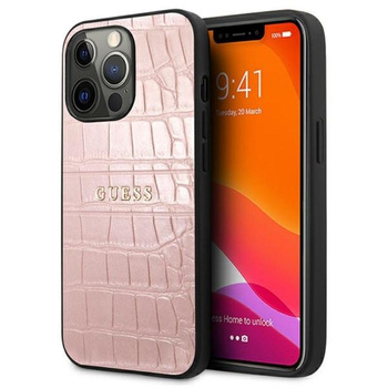 Guess Croco Stamp Lines - iPhone 13 Pro Tasche (rosa)