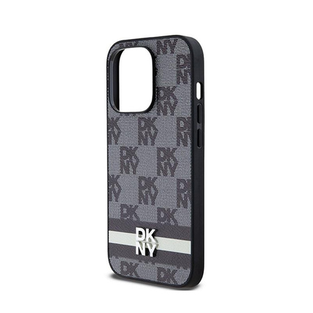 DKNY Leather Checkered Mono Pattern & Printed Stripes - iPhone 14 Pro Case (black)