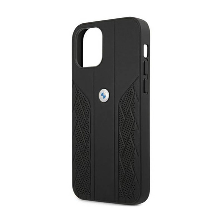 BMW Leather Curve Perforált bőr - tok iPhone 12 mini készülékhez (fekete)