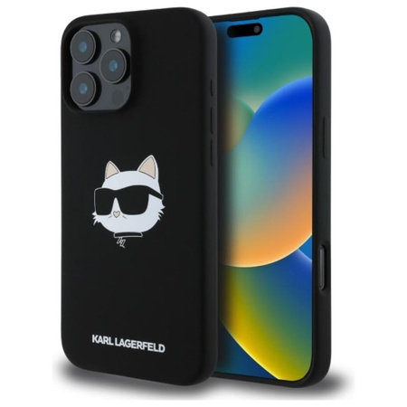 Karl Lagerfeld Silicone Choupette Head Print Étui MagSafe - iPhone 16 Pro (noir)