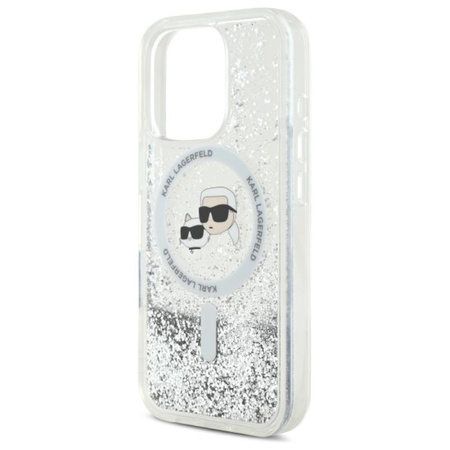 Karl Lagerfeld Liquid Glitter Karl & Choupette Head MagSafe - Case for iPhone 16 Pro (transparent)