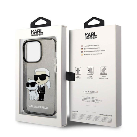 Karl Lagerfeld IML Glitter NFT Karl & Choupette - Hülle für iPhone 14 Pro (Schwarz)