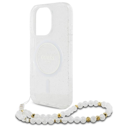 Guess IML Glitter With Pearl Strap MagSafe - iPhone 16 Pro Max Case (Transparent)