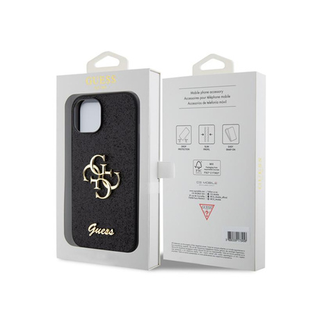 Guess Glitter Script Big 4G - pouzdro pro iPhone 15 (černé)