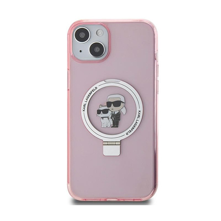 Karl Lagerfeld gyűrűs állvány Karl & Choupette MagSafe - iPhone 15 Plus tok (rózsaszín)