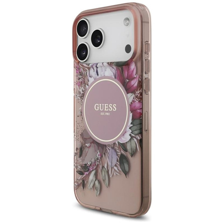 Guess IML Flowers Electro Pearl Strap MagSafe - Pouzdro iPhone 17 Pro Max (růžový)