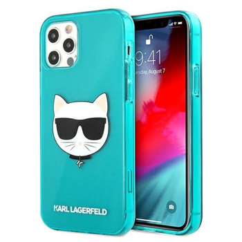 Karl Lagerfeld Choupette Head - pouzdro pro iPhone 12 / iPhone 12 Pro (fluo modré)