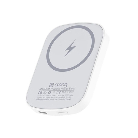 Crong MagSpot Power Bank - Wireless power bank with MagSafe 5000mAh, USB-C 20W PD (white)