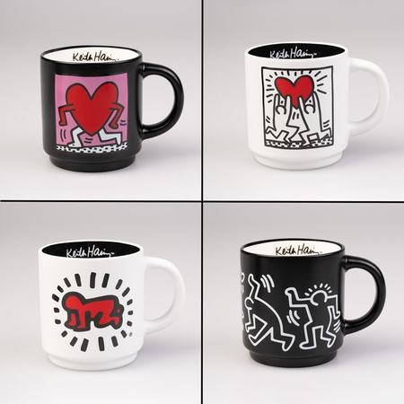 Ceramiczne Kubki na Stojaku Keith Haring Zestaw Kubków z Uchem 4szt, 300ml