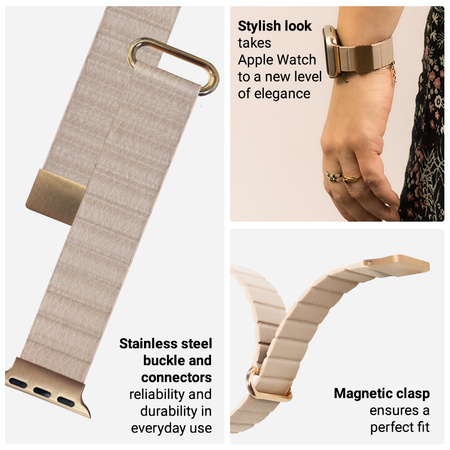 Crong Eclipse - Apple Watch 38/40/41/42mm bracelet cuir magnétique (beige)
