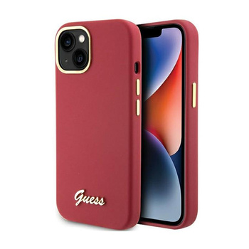 Guess Silicone Script Metal Logo & Frame - iPhone 15 Tasche (magenta)