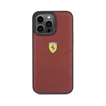 Ferrari Quilted Metal Logo - pouzdro pro iPhone 15 Pro Max (červené)