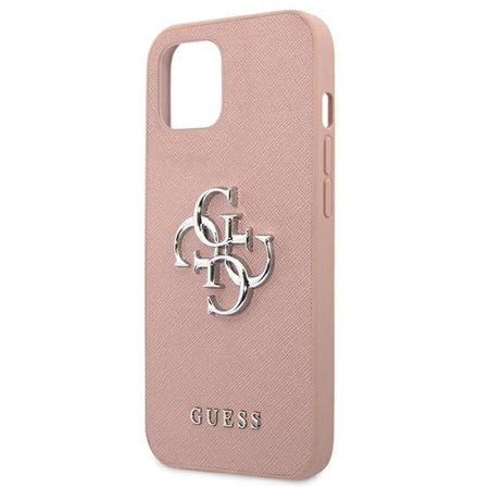 Guess Saffiano 4G Big Silver Logo - étui pour iPhone 13 mini (rose)