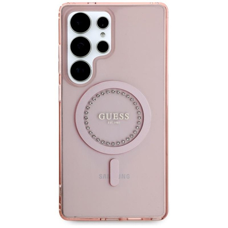 Guess Rhinestones Printed Classic Logo MagSafe - pouzdro pro Samsung Galaxy S25 Ultra (růžové)