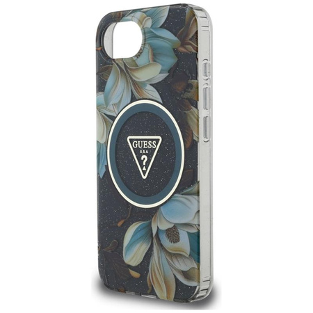 Guess IML Metal Glitter Flowers Triangle MagSafe - Case for iPhone 16e (black)