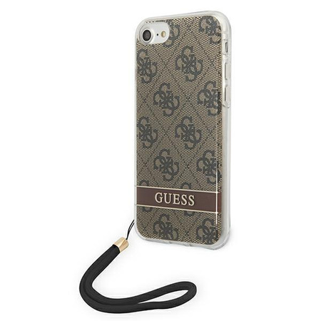 Guess 4G Print Cord - Tasche mit Lanyard iPhone SE 2022 /SE 2020 / 8 / 7 (Braun)