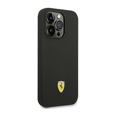 Coque Ferrari Liquid Silicone Case Metal Logo MagSafe - Coque iPhone 14 Pro Max (Noir)