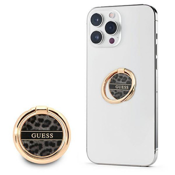 Guess Ring Stand Leopard - Magnetický držák na prst pro telefon (černý)