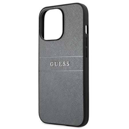 Guess Saffiano Metal Logo Stripes - iPhone 13 Pro Max Case (gray)