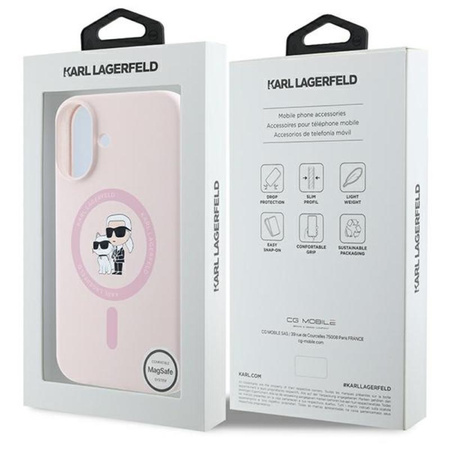 Karl Lagerfeld Silikon Karl & Choupette Ring MagSafe – Hülle für iPhone 16 Plus (rosa)