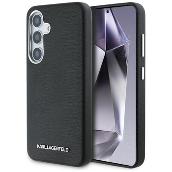 Karl Lagerfeld Saffiano Full Wrapped Elongated Metal Logo MagSafe - étui pour Samsung Galaxy S25 (noir)