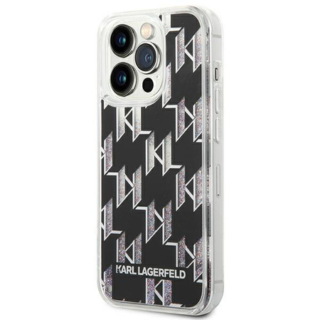 Karl Lagerfeld Monogram Liquid Glitter - Hülle für iPhone 14 Pro (Schwarz)