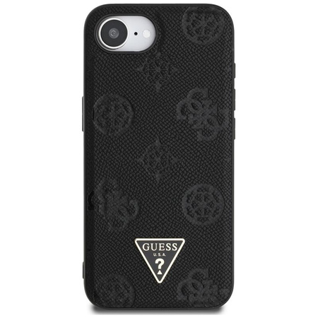 Guess Grained Hot Stamp Peony Triangle Logo MagSafe - pouzdro pro iPhone 16e (černé)