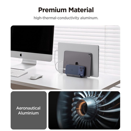 Supporto verticale per laptop Spigen LD208S4 – Organizer/supporto in alluminio per 4 dispositivi (grigio siderale)