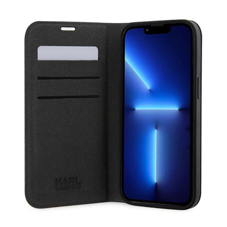 Karl Lagerfeld Booktype NFT Saffiano Karl & Choupette - Tasche für das iPhone 14 Pro (Schwarz)