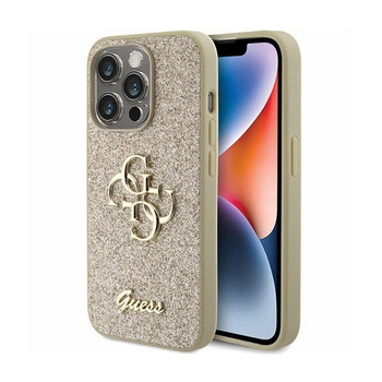 Guess Glitter Script Big 4G - iPhone 15 Pro Max Case (Gold)