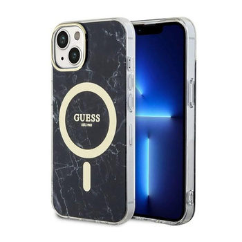 Guess Marble MagSafe - Coque pour iPhone 14 Plus (Noir)