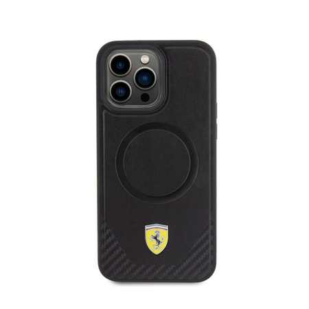 Ferrari Carbon Metal Logo MagSafe - Schutzhülle für iPhone 15 Pro Max (Schwarz)
