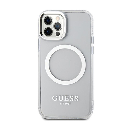 Guess Metal Outline MagSafe - pouzdro pro iPhone 12 / iPhone 12 Pro (průhledné / stříbrné)