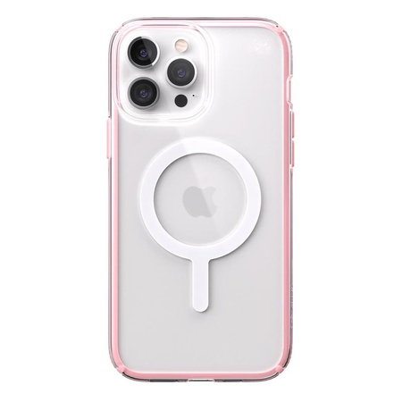 Speck Presidio Perfect-Clear avec Impact Geometry + MagSafe - Coque pour iPhone 13 Pro Max avec revêtement MICROBAN (transparent/rose)