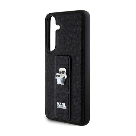 Karl Lagerfeld Gripstand Saffiano Karl & Choupette kitűzők - Samsung Galaxy S24 tok (fekete)