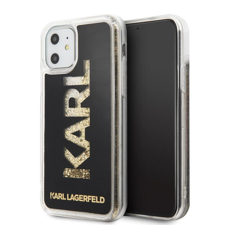 Karl Lagerfeld Logo Karl Liquid Glitter - pouzdro pro iPhone 11 (černé/zlaté třpytky)
