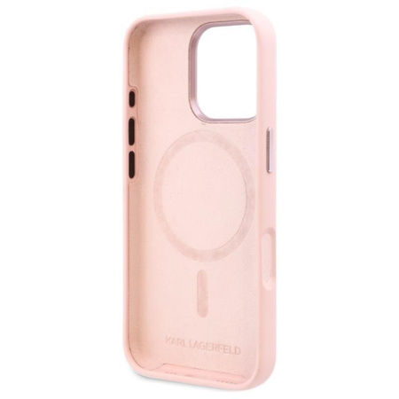 Karl Lagerfeld Silicone Shadow Metal Initial MagSafe - Hülle für iPhone 16 Pro (rosa)